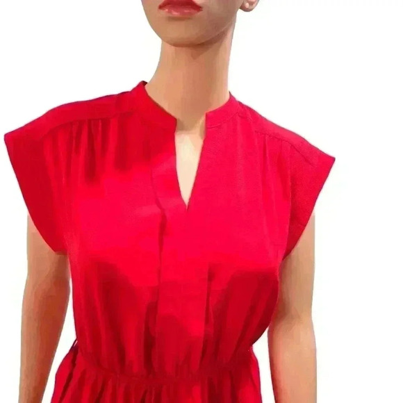 Bold Red Sleeveless Dress with Waist Tie - Picture 4 of 6